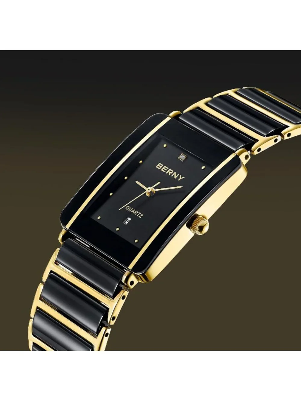 Men’s Black Gold Ceramic Bracelet Quartz Stainless Steel Case Wrist Watches